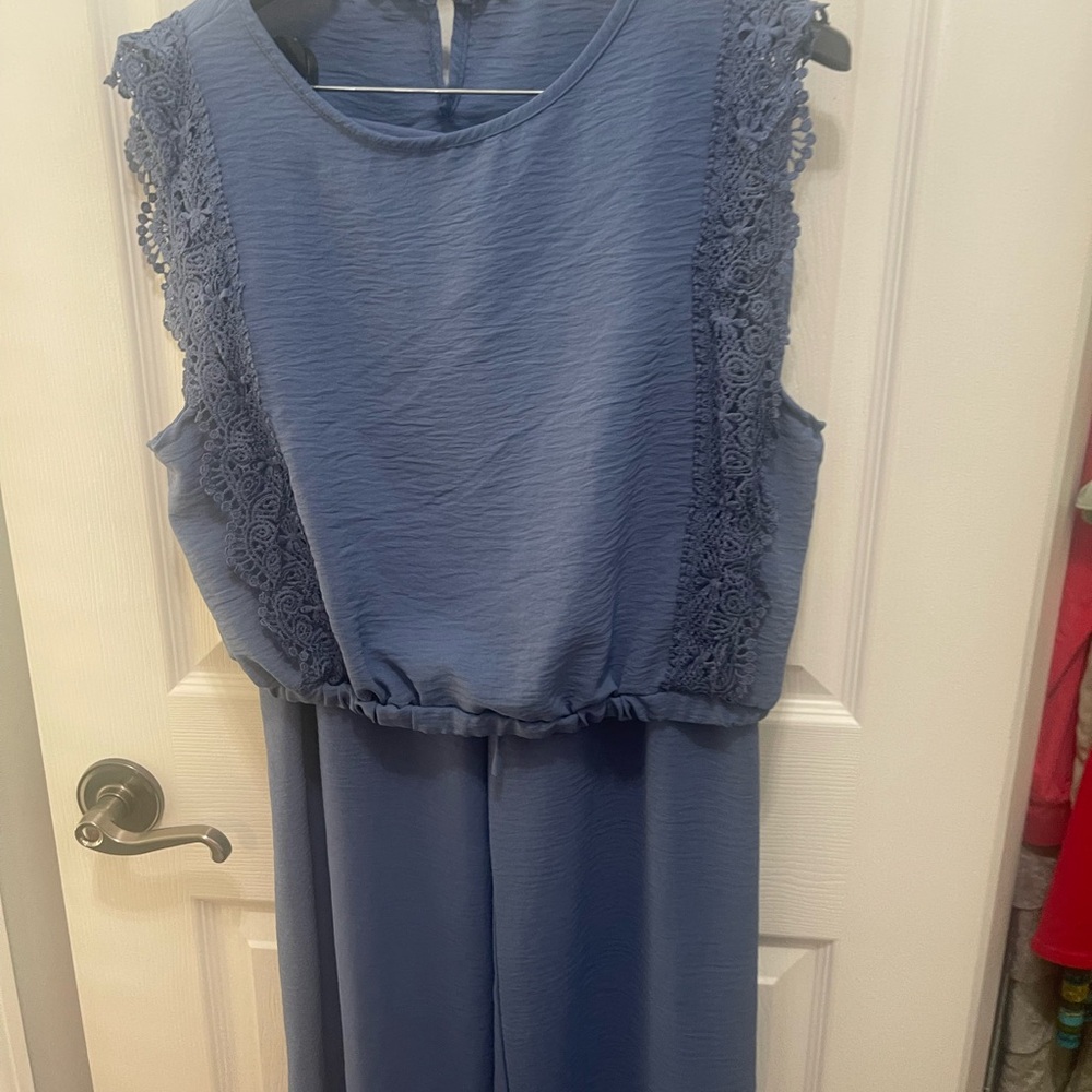 SHEIN Blue Sleeveless Flutter Sleeve Pantsuit - Picture 9 of 14